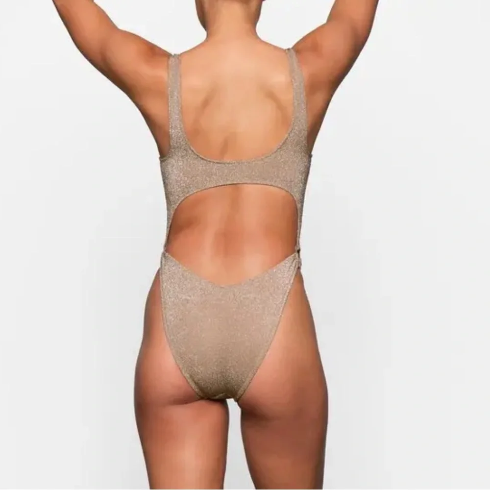 Shimmer Cutout One-Piece Swimsuit - Champagne